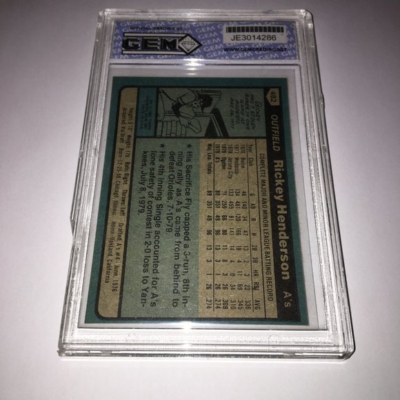 1980 Topps Rickey Henderson Rookie Card RC GEM Gem Mint 10 #482 - Picture 8 of 12